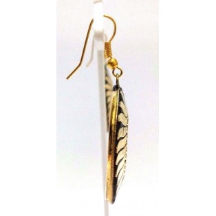 Retro Metal Earring - Ethnic Tribal Fusion - Drop Dangle Hook Long - Leafy Gold 2